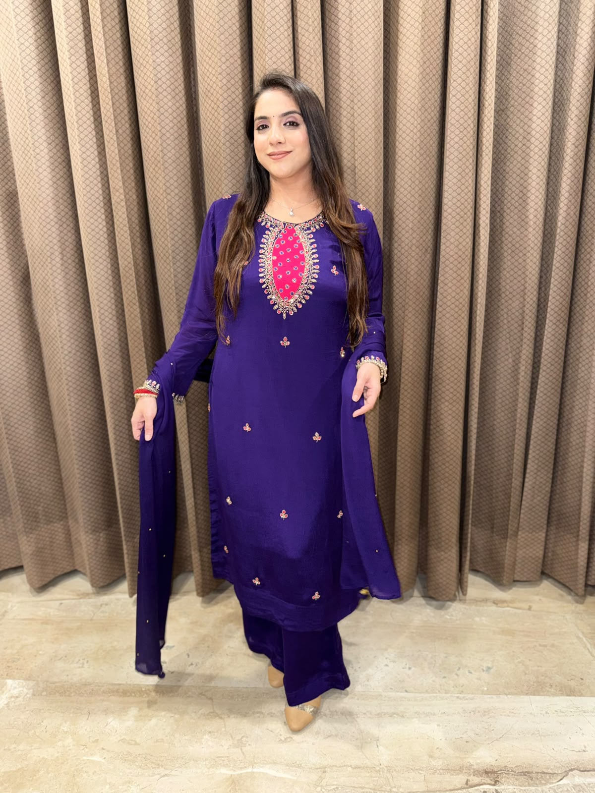 Designer Purple Straight suit with dupatta & handwork