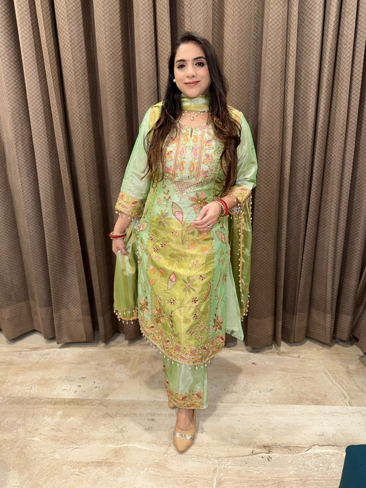 Gorgeous Green Ombre Straight Partywear suit with handwork