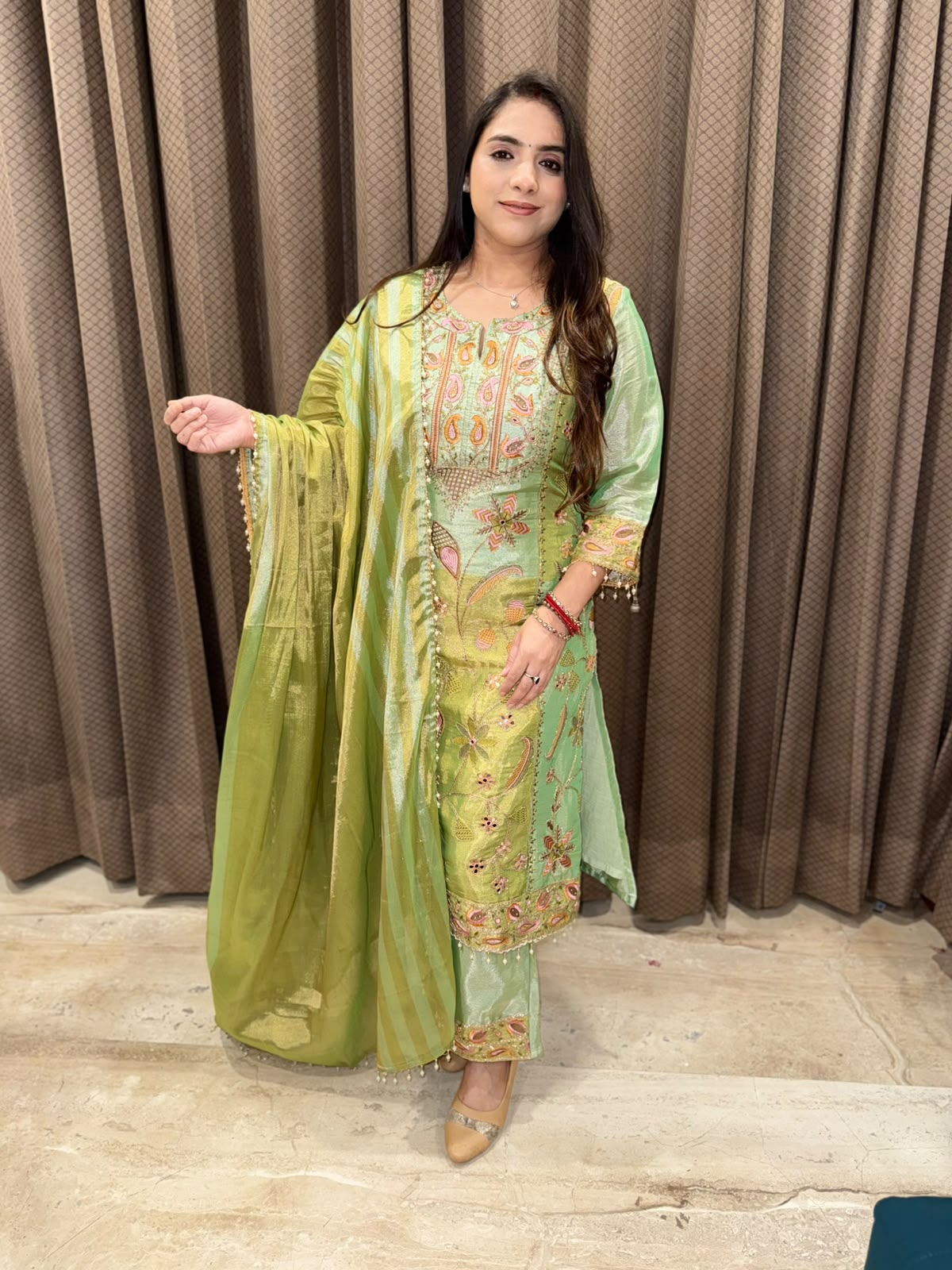 Gorgeous Green Ombre Straight Partywear suit with handwork