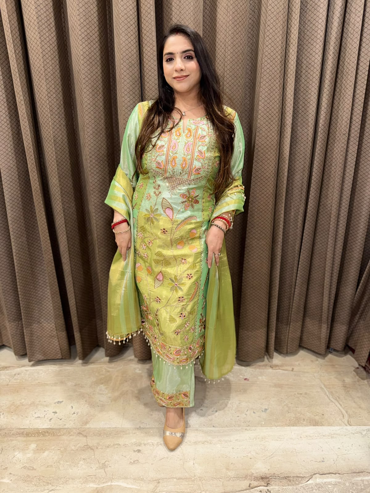 Gorgeous Green Ombre Straight Partywear suit with handwork