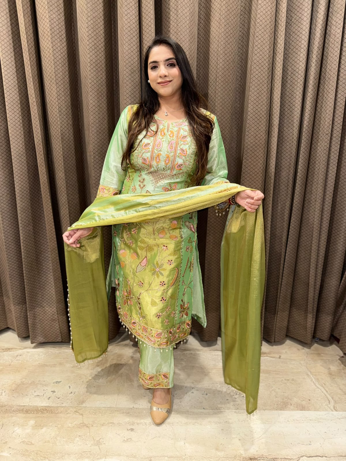 Gorgeous Green Ombre Straight Partywear suit with handwork