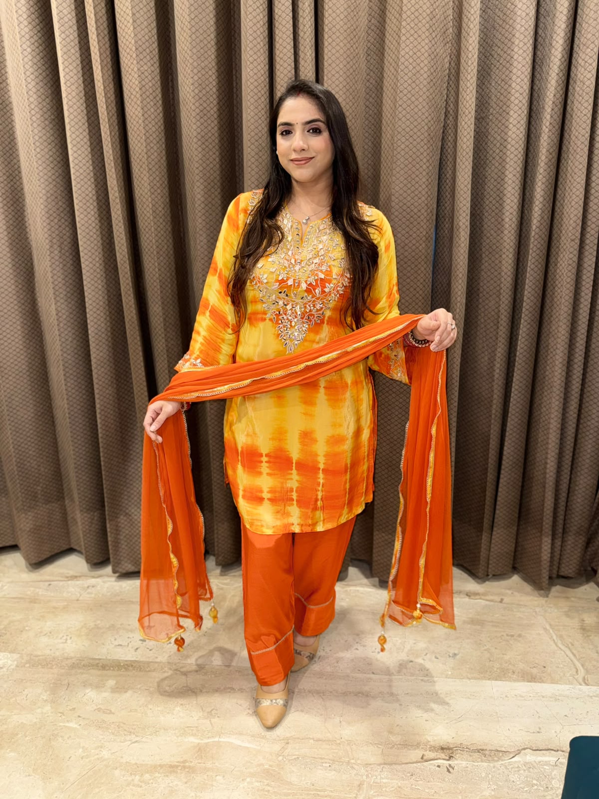 Gorgeous Yellow & Rust Ombre Farshi set with gotta work