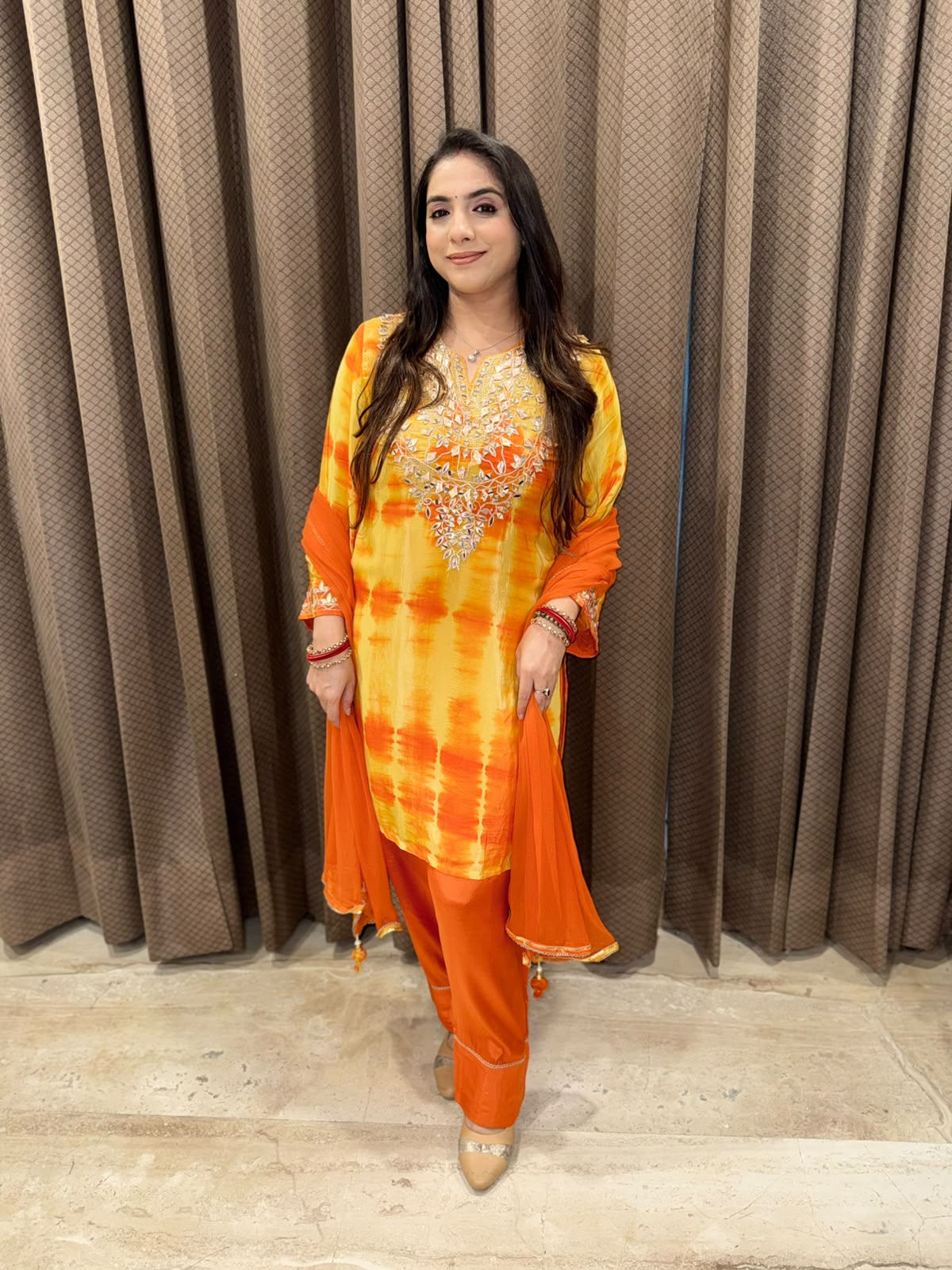 Gorgeous Yellow & Rust Ombre Farshi set with gotta work