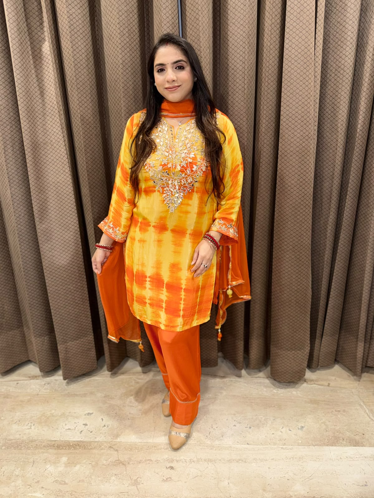 Gorgeous Yellow & Rust Ombre Farshi set with gotta work