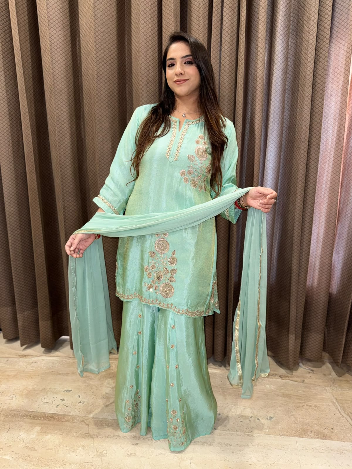 Sea Green Designer Shara set with Cut dana Handwork