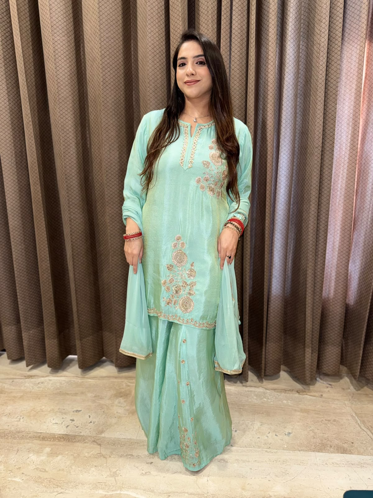 Sea Green Designer Shara set with Cut dana Handwork