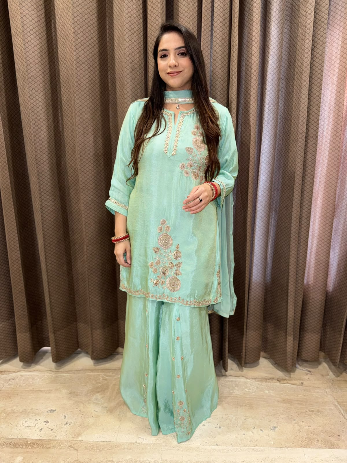 Sea Green Designer Shara set with Cut dana Handwork