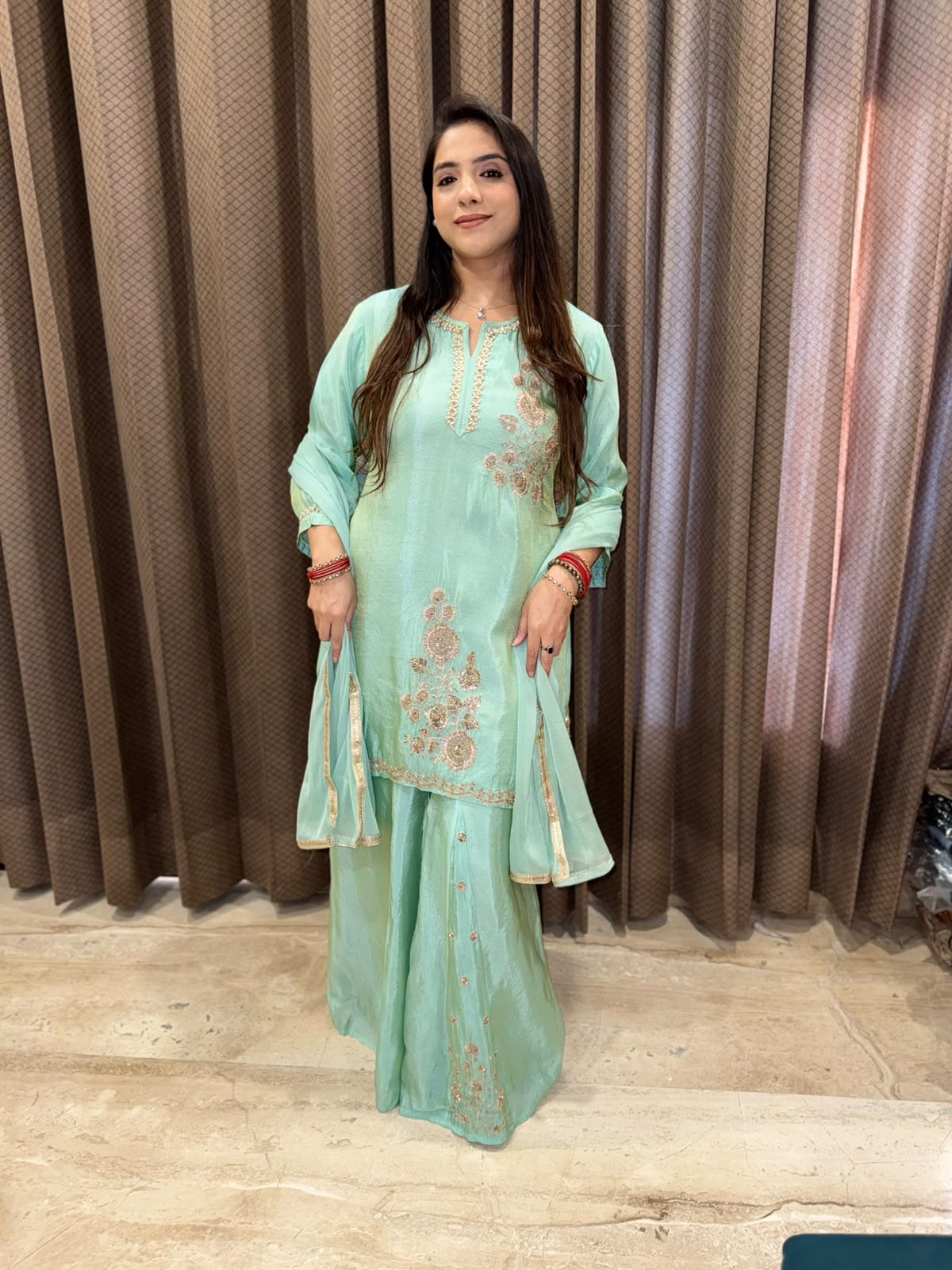 Sea Green Designer Shara set with Cut dana Handwork