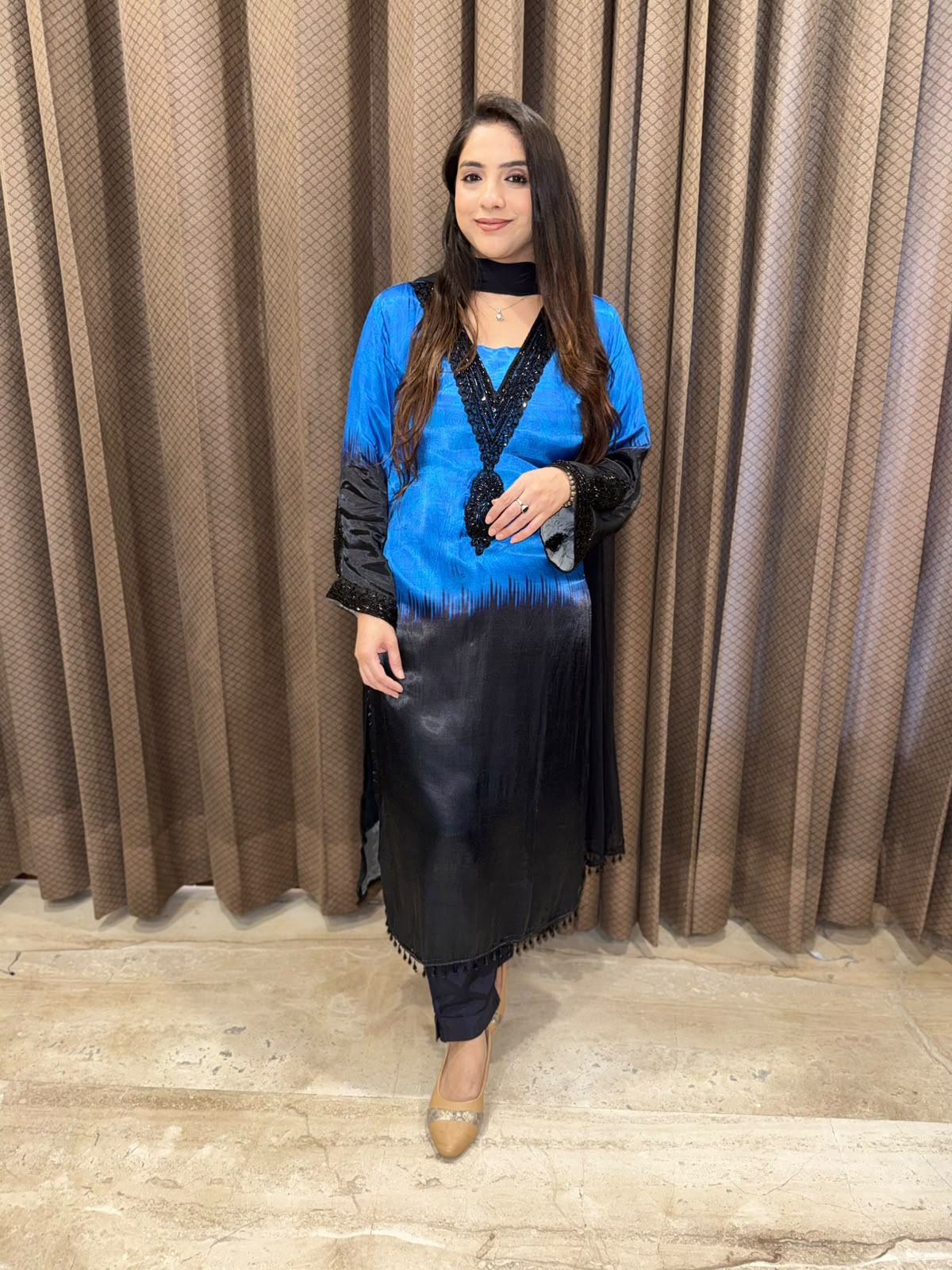 Designer Blue and black Ombre Kurta set with Cutdana Handwork