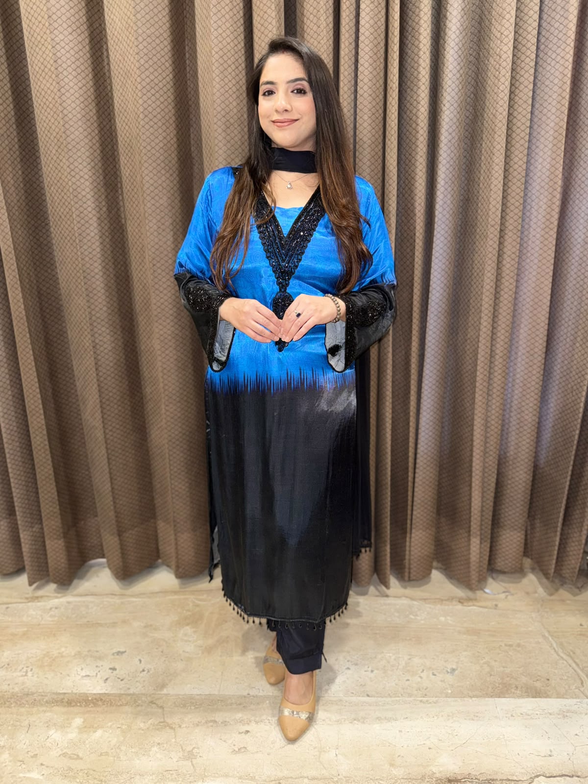 Designer Blue and black Ombre Kurta set with Cutdana Handwork
