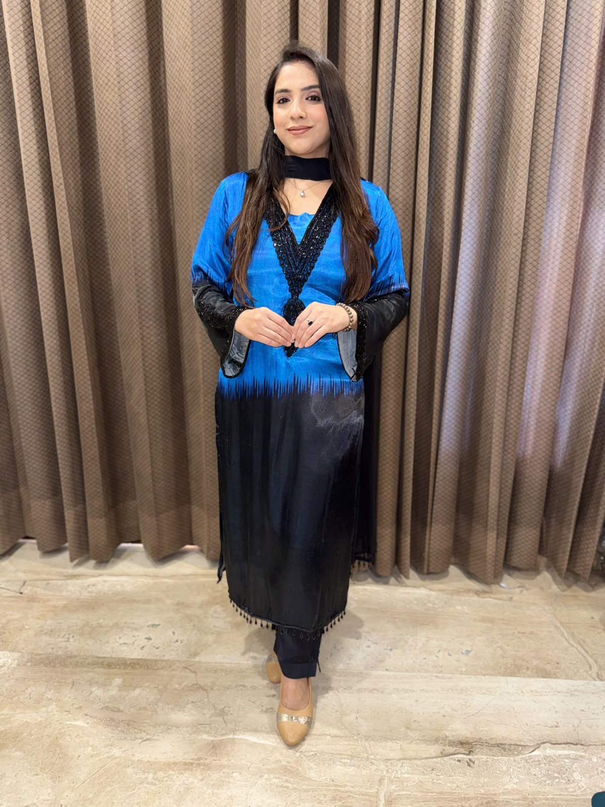 Designer Blue and black Ombre Kurta set with Cutdana Handwork