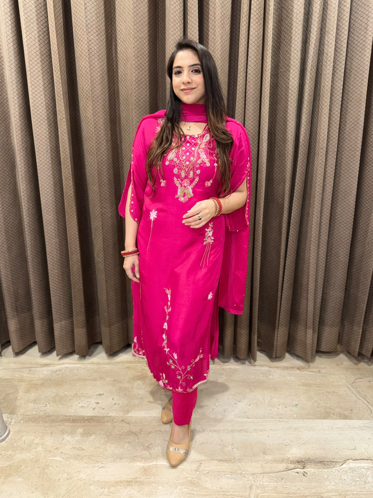 Designer Pink Straight suit with Handwork