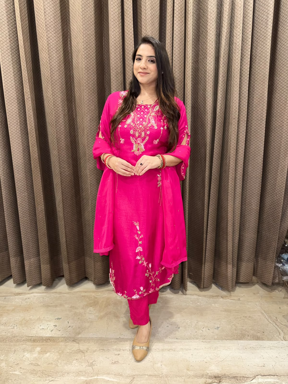 Designer Pink Straight suit with Handwork