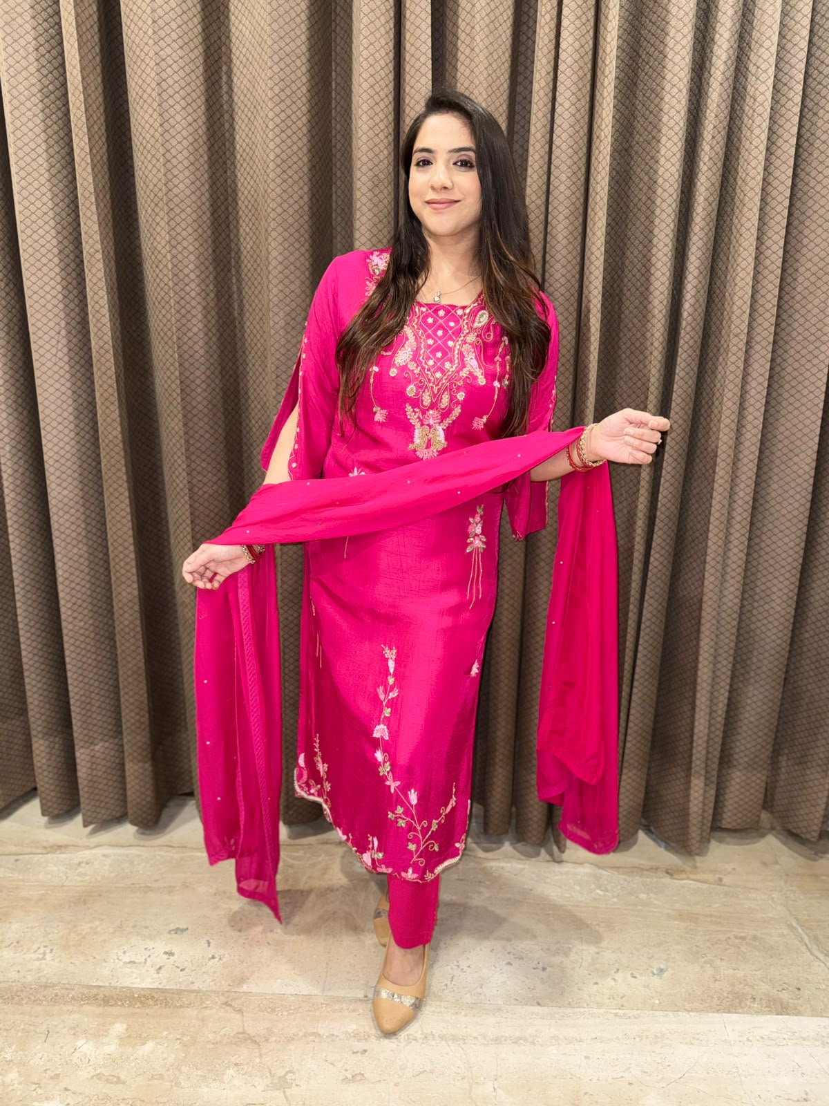 Designer Pink Straight suit with Handwork