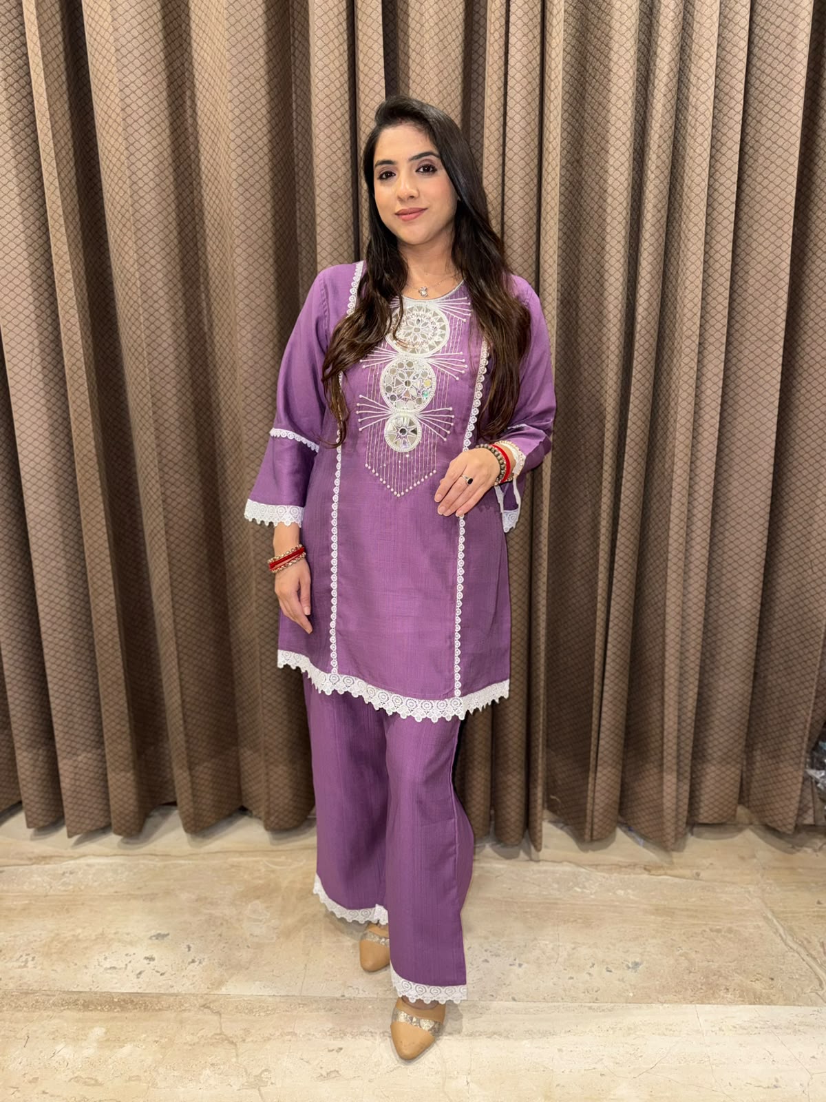 Exclusive Purple Co-ord set with mirror handwork