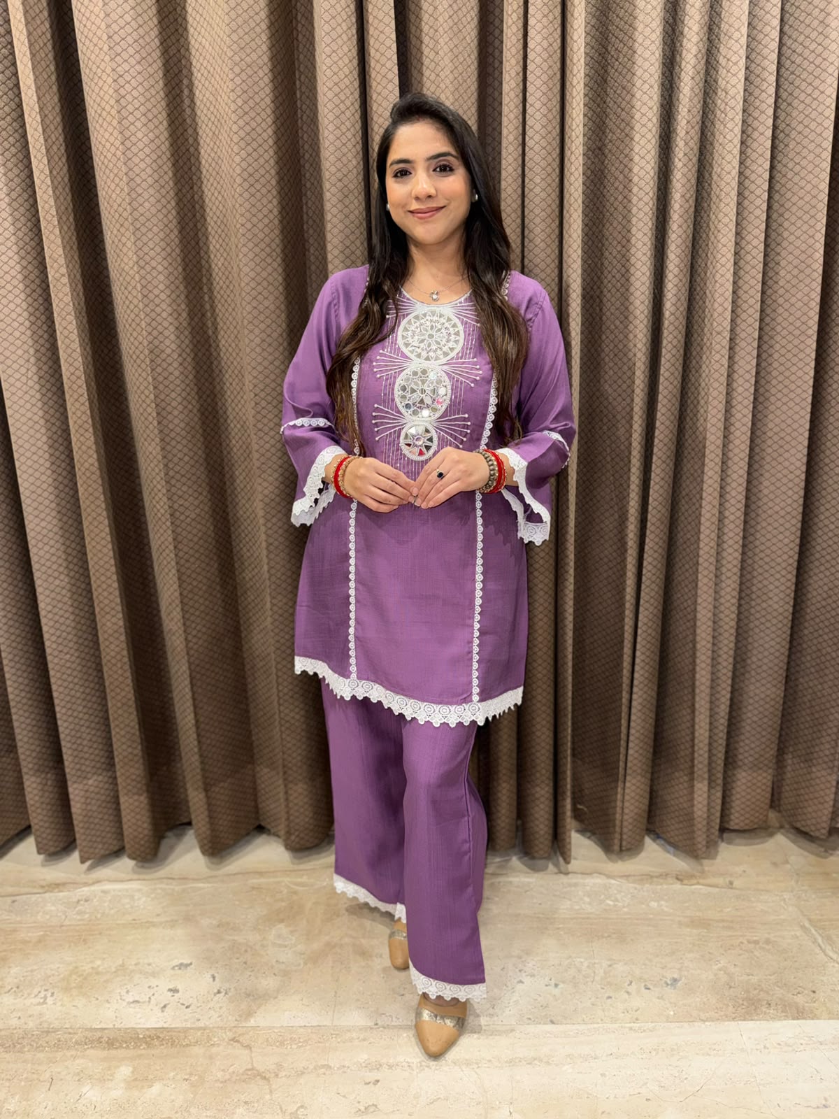 Exclusive Purple Co-ord set with mirror handwork