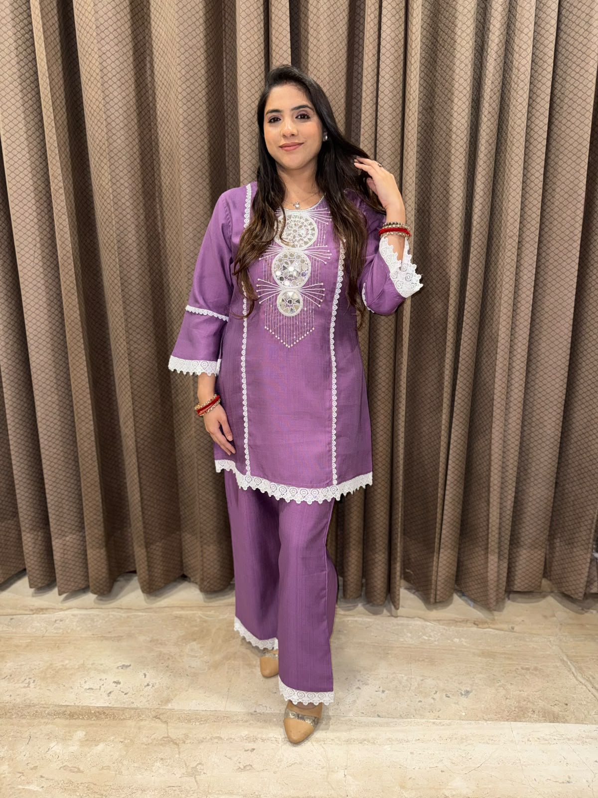 Exclusive Purple Co-ord set with mirror handwork