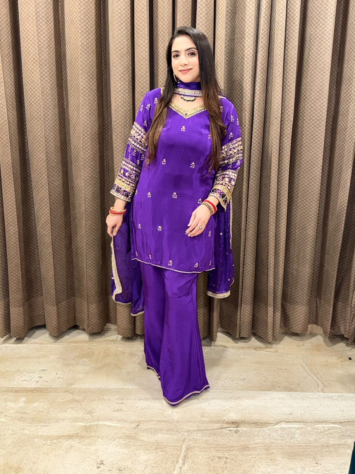 Designer Purple Plazoo set with dupatta and kundan handwork