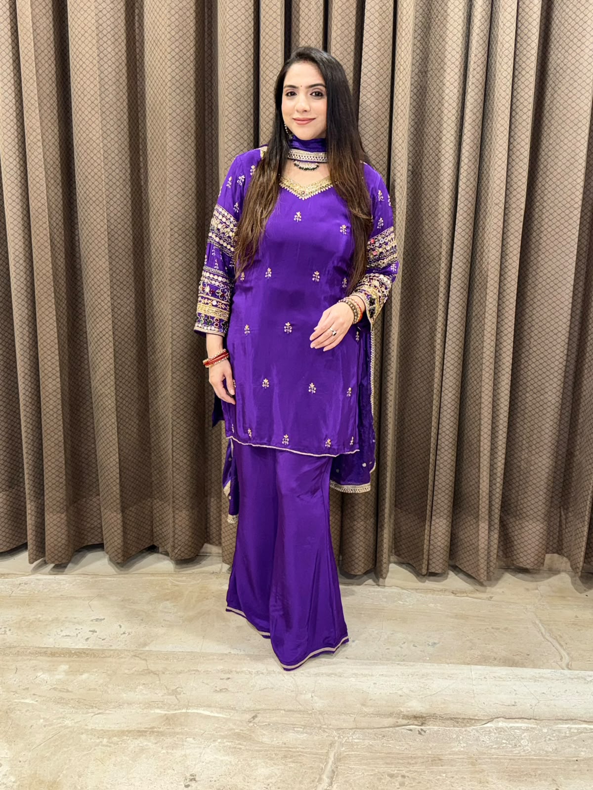Designer Purple Plazoo set with dupatta and kundan handwork
