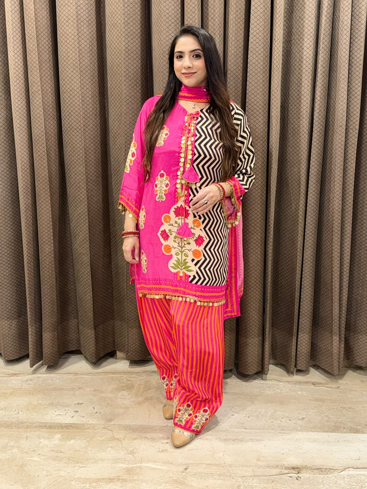 Pink Digital Farshi set with  designer sleeves & handwork