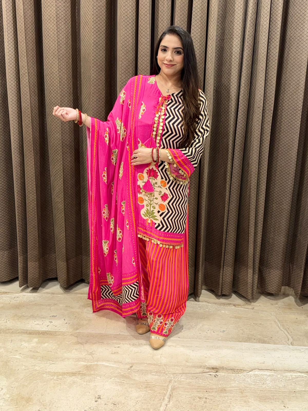 Pink Digital Farshi set with  designer sleeves & handwork