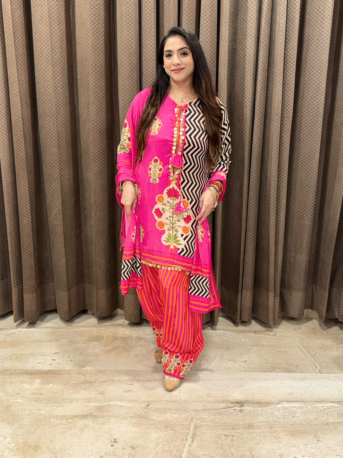 Pink Digital Farshi set with  designer sleeves & handwork