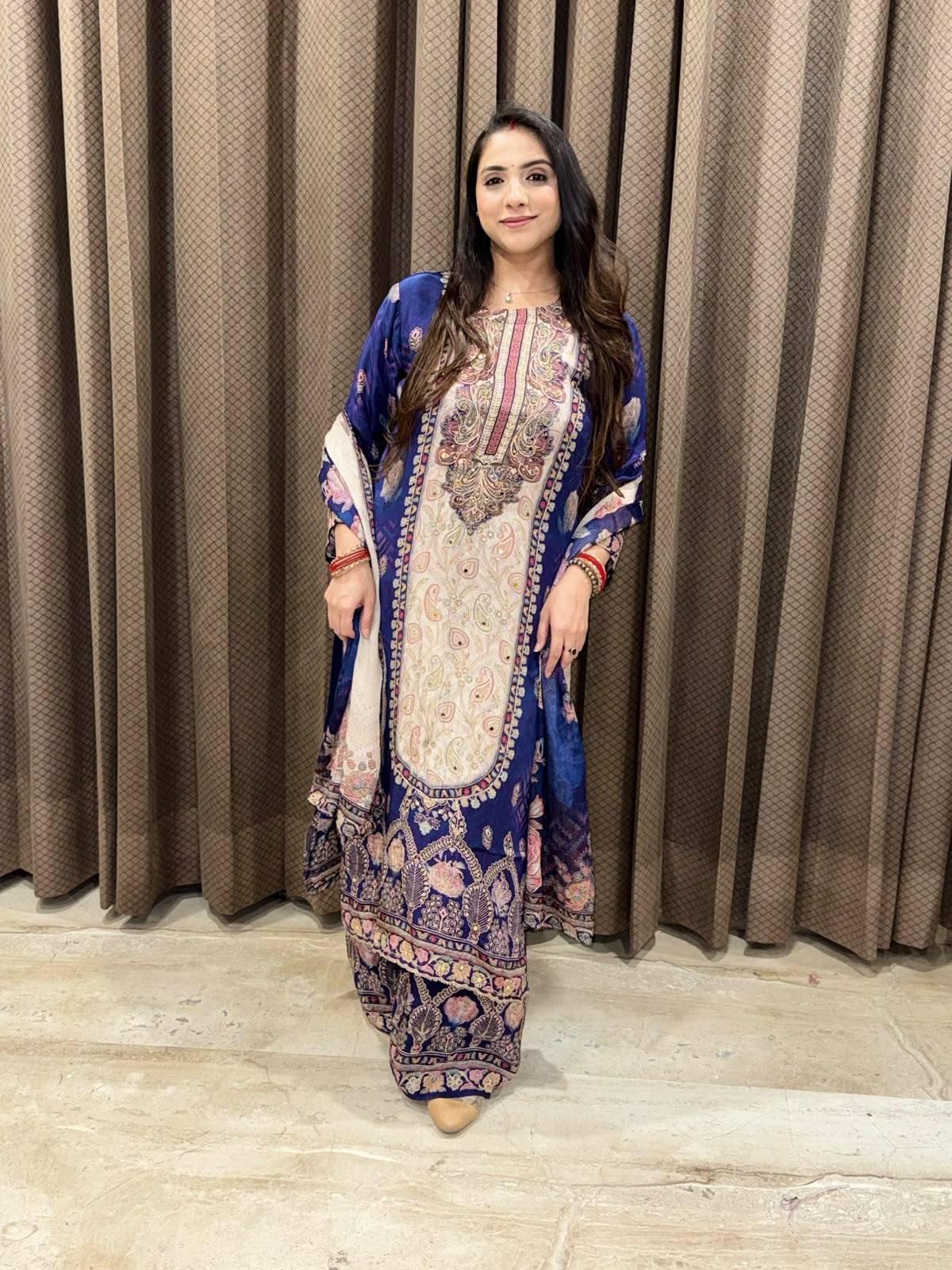 Elegant Purple Digital Long suit with dupatta and mirrorwork