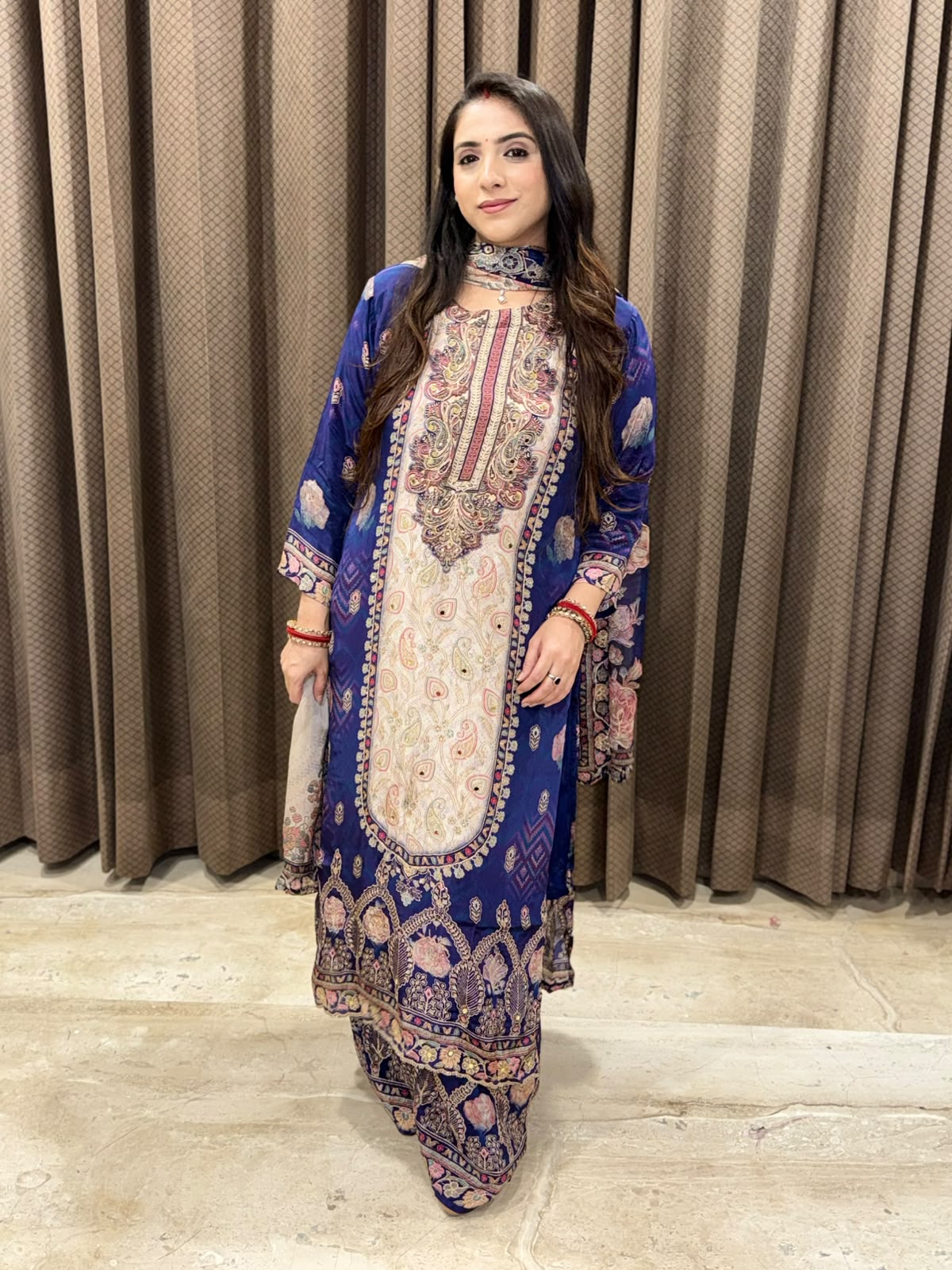 Elegant Purple Digital Long suit with dupatta and mirrorwork
