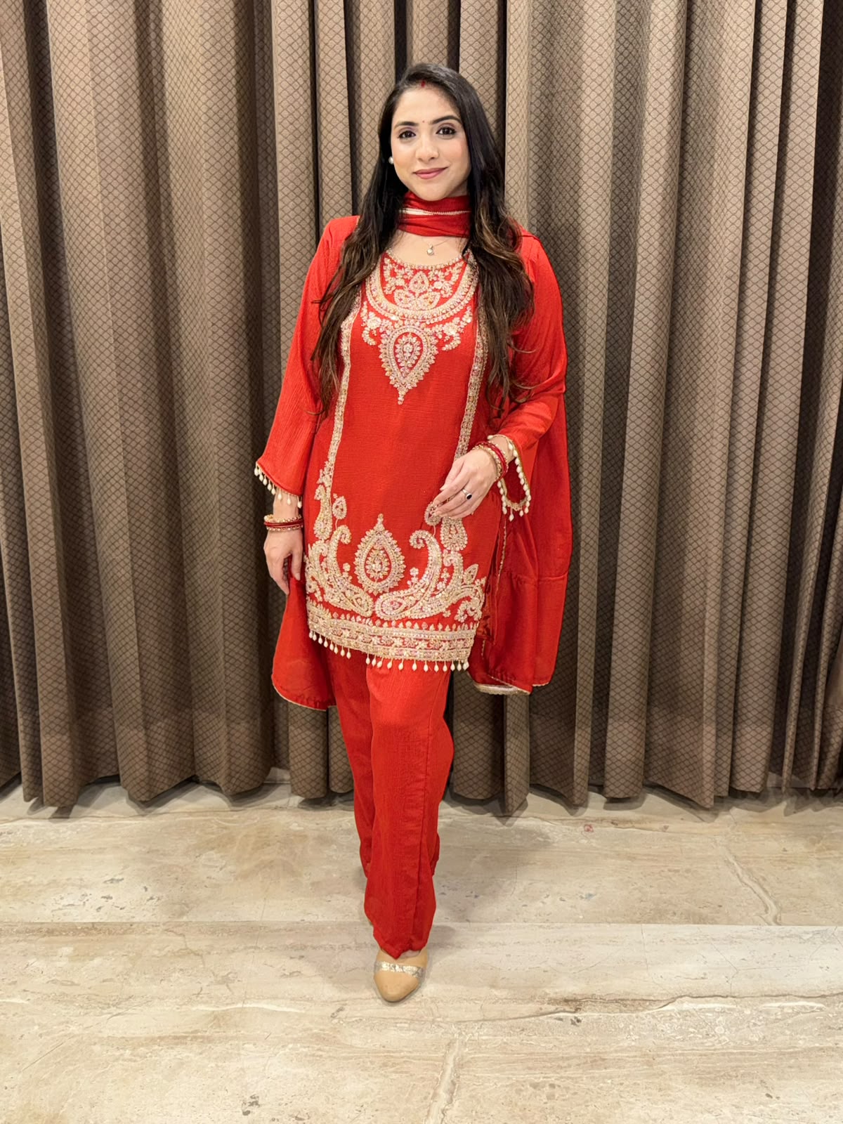 Elegant Rust suit with dupatta and Handwork