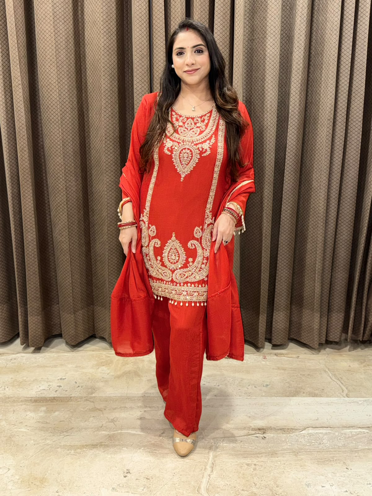 Elegant Rust suit with dupatta and Handwork