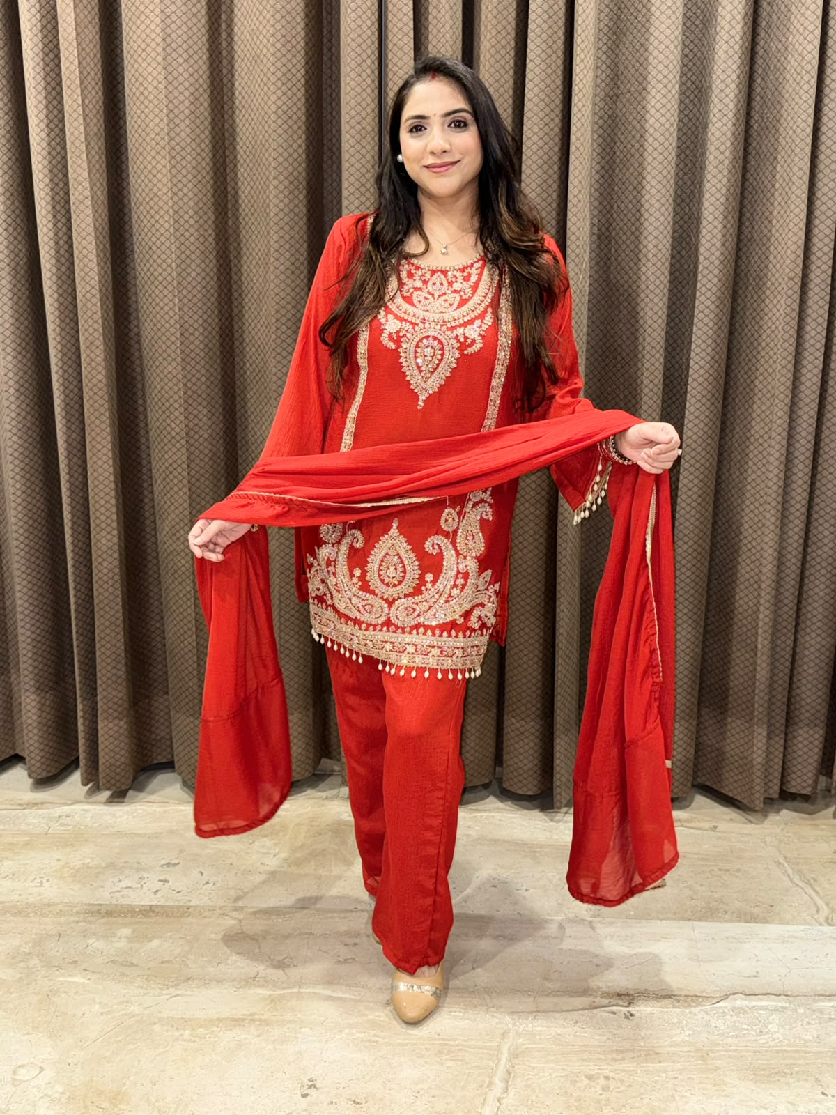 Elegant Rust suit with dupatta and Handwork