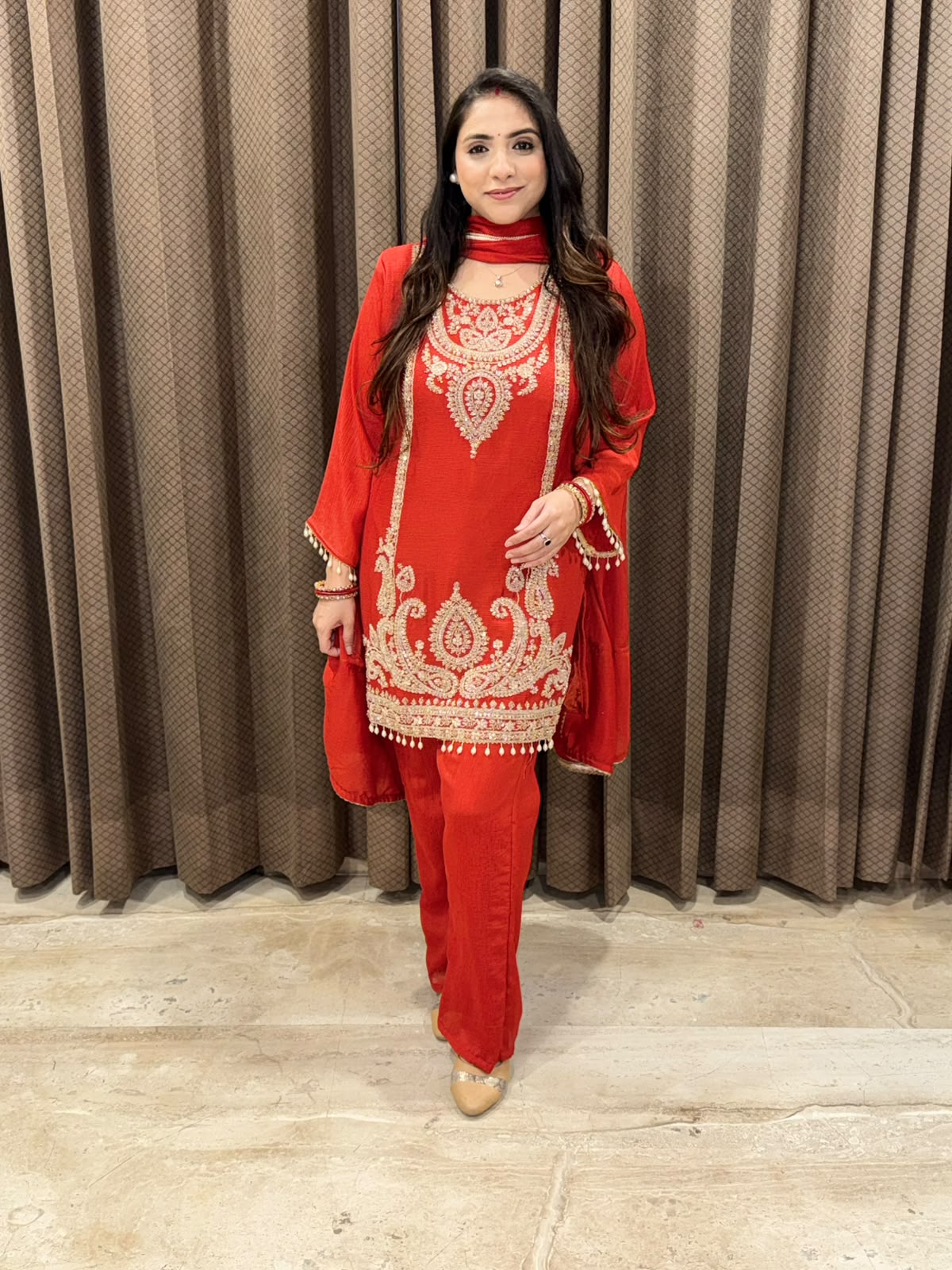Elegant Rust suit with dupatta and Handwork
