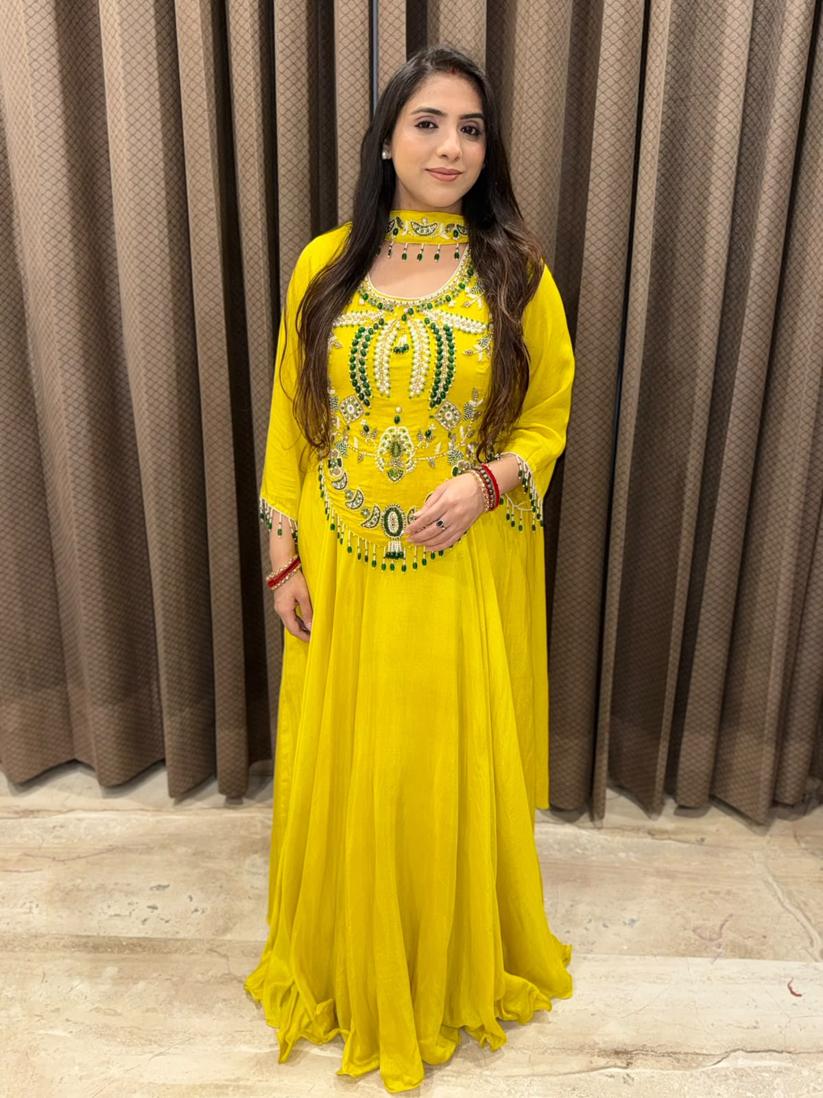 Yellow designer Indowestern Set with handwork & choker dupatta