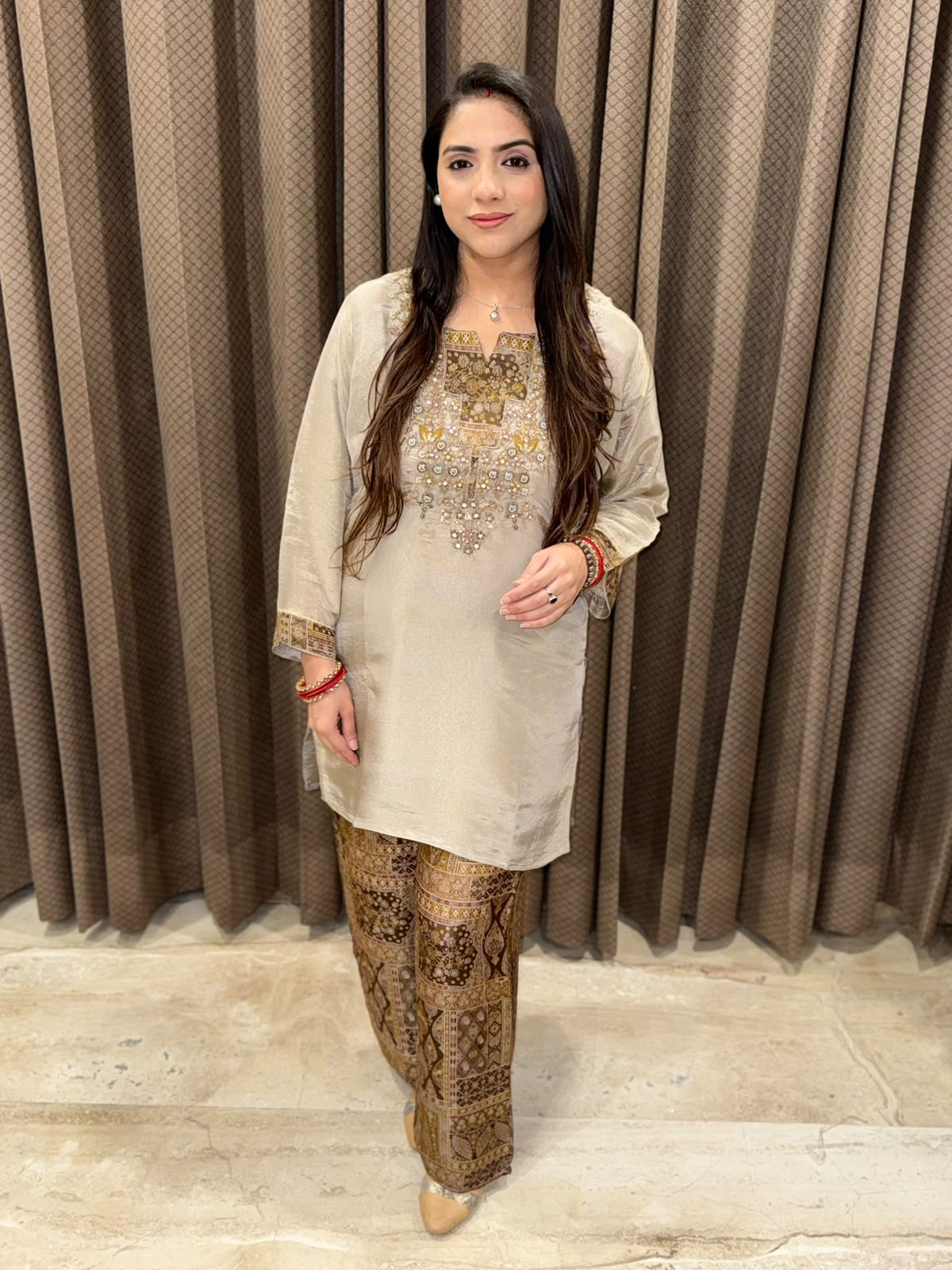 Brown Co-ord set Digital Pants with handwork