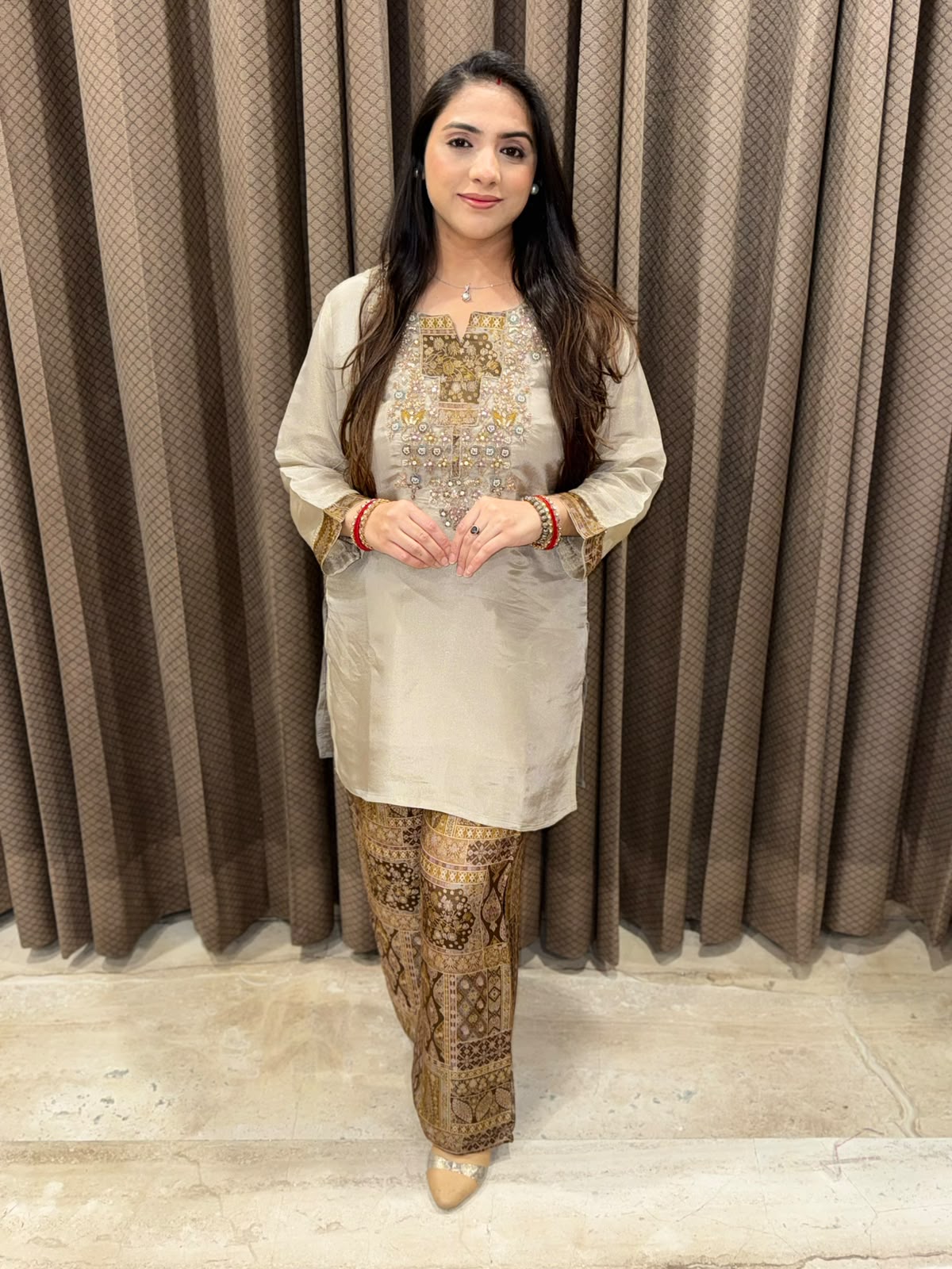 Brown Co-ord set Digital Pants with handwork