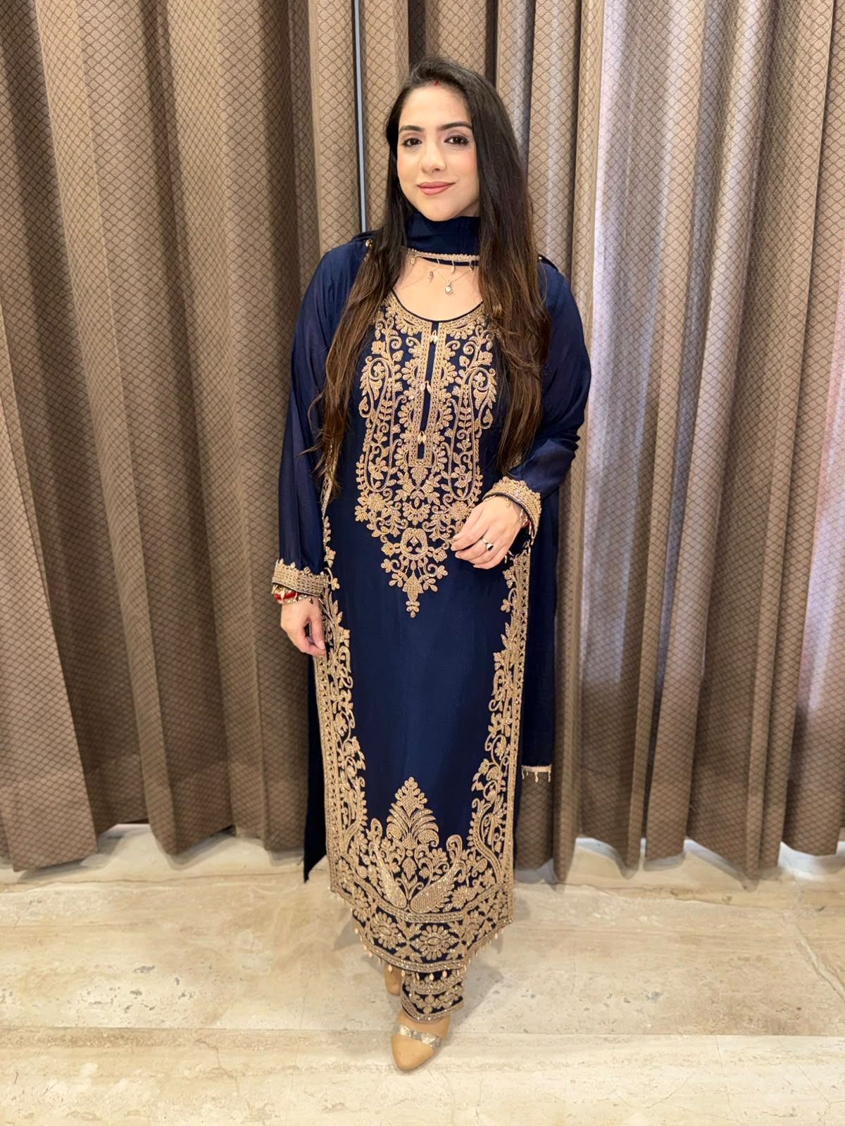 Blue Long suit with designer handwork with dupatta