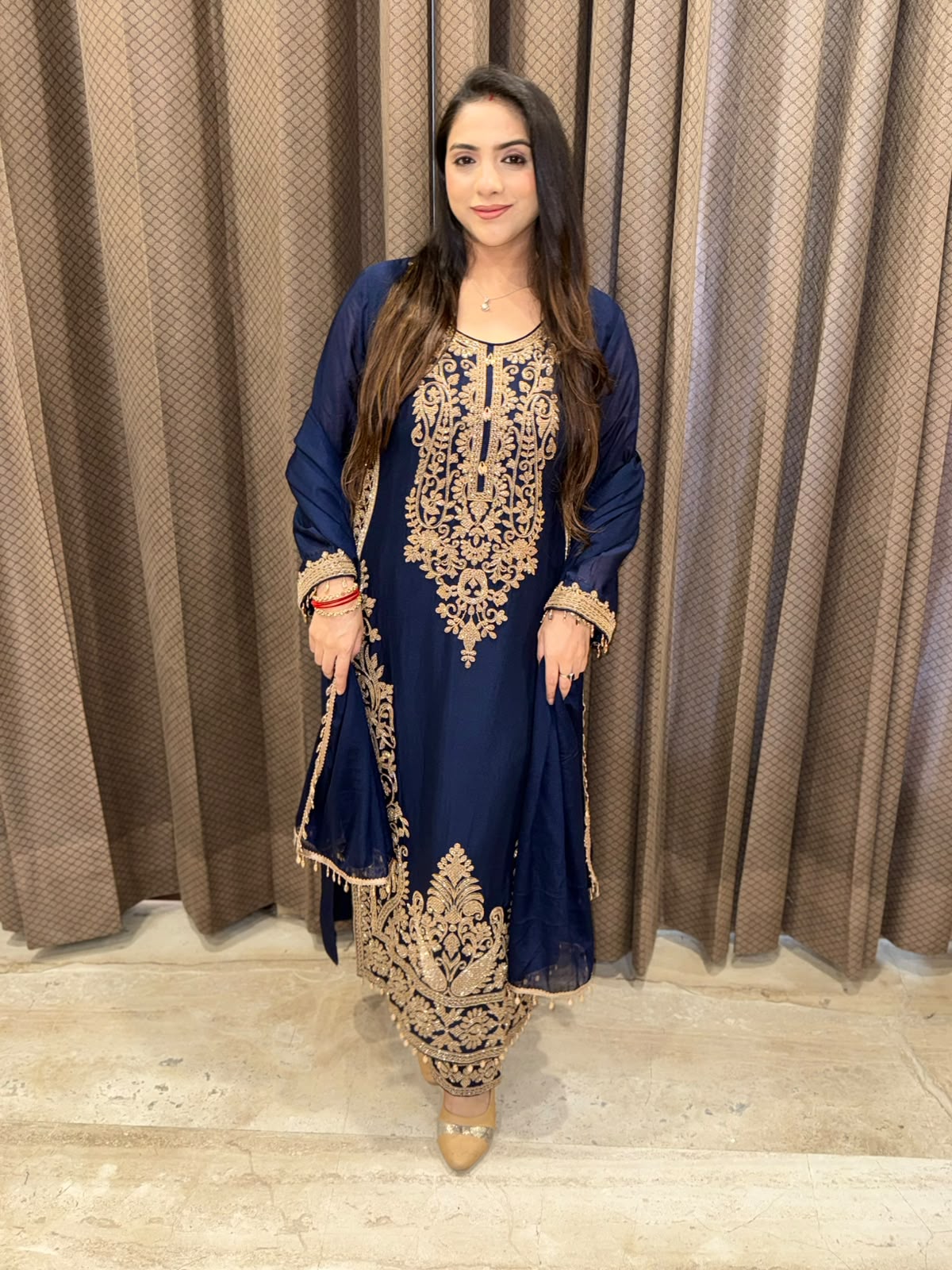 Blue Long suit with designer handwork with dupatta