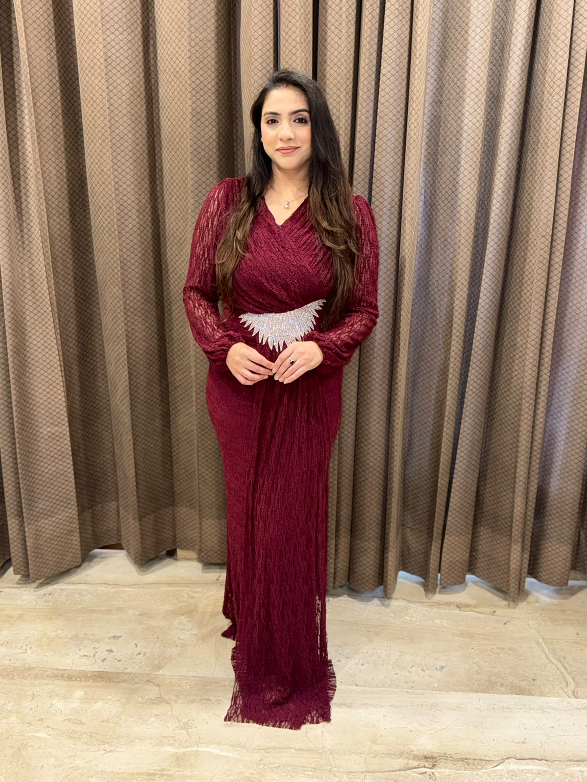Maroon long dress with studed eagle buckle