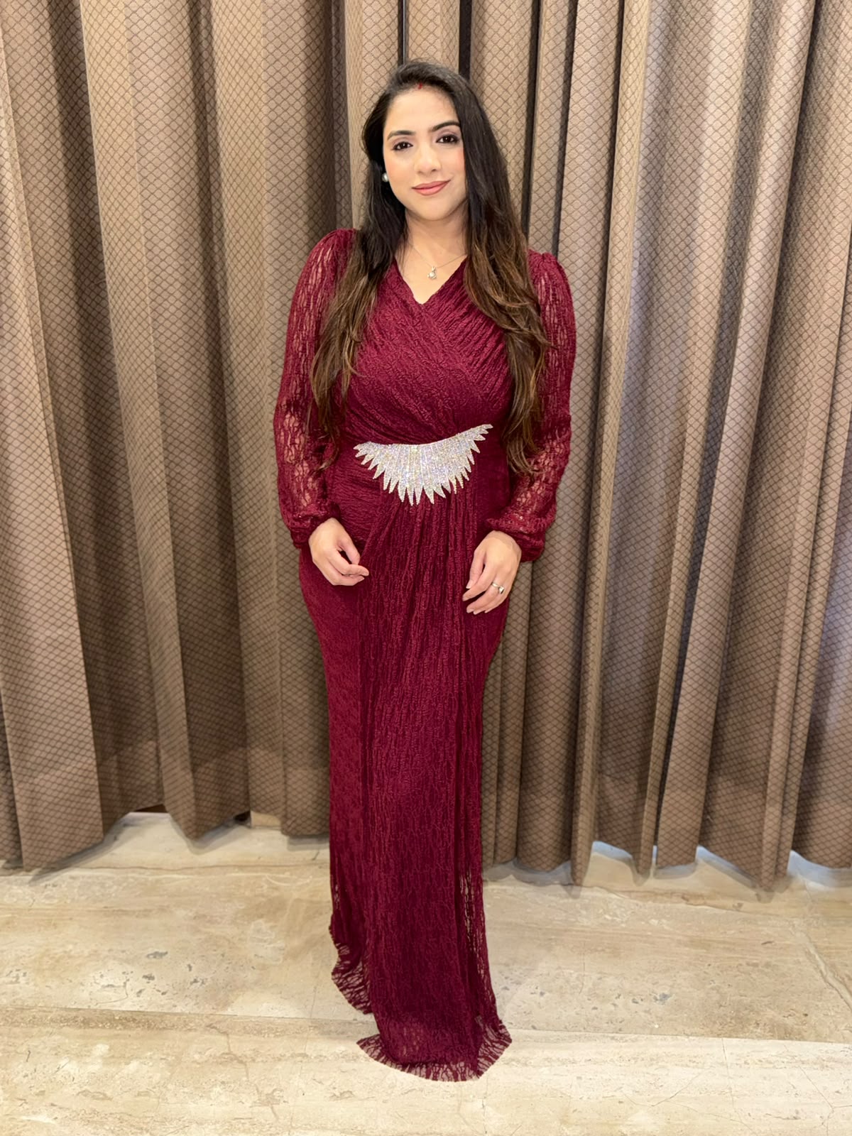 Maroon long dress with studed eagle buckle