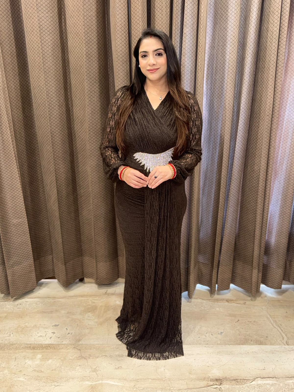 Brown long dress with studed eagle buckle