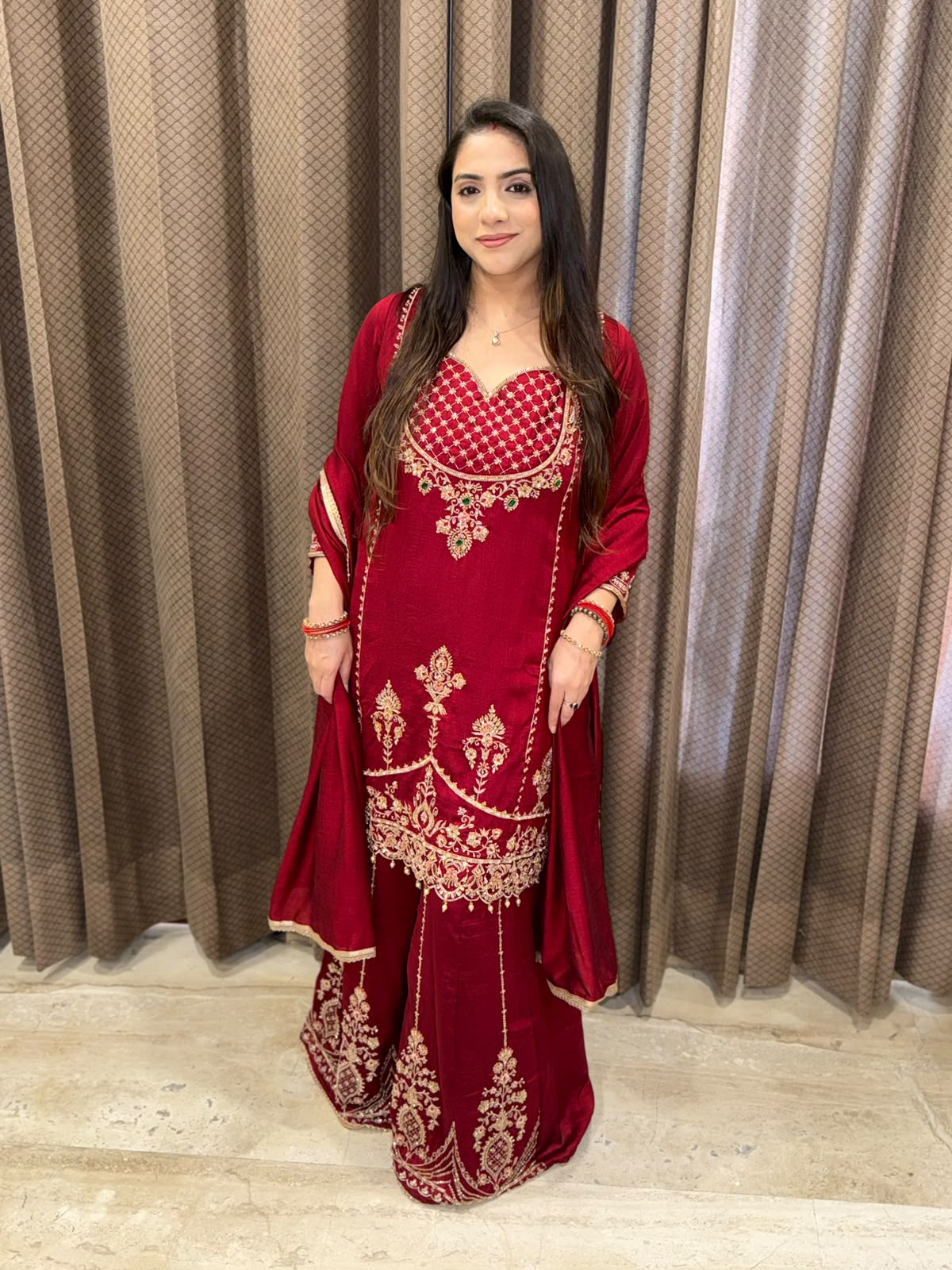 Maroon Sharara set with designer handwork & dupatta