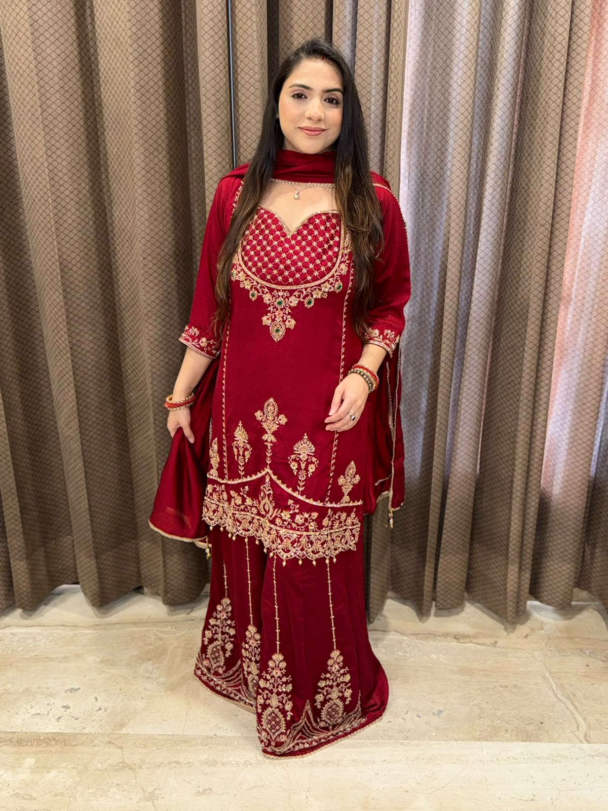 Maroon Sharara set with designer handwork & dupatta