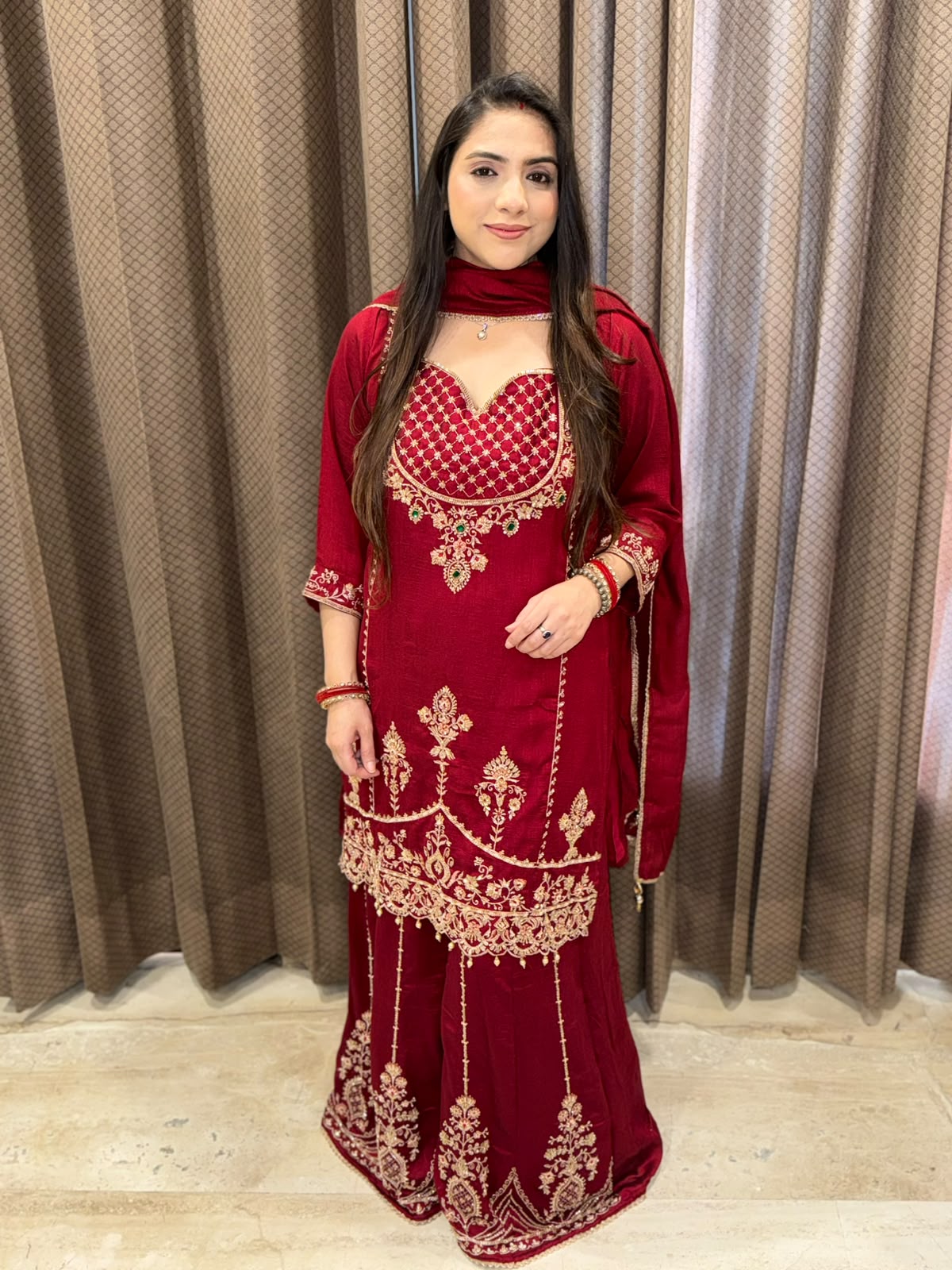 Maroon Sharara set with designer handwork & dupatta