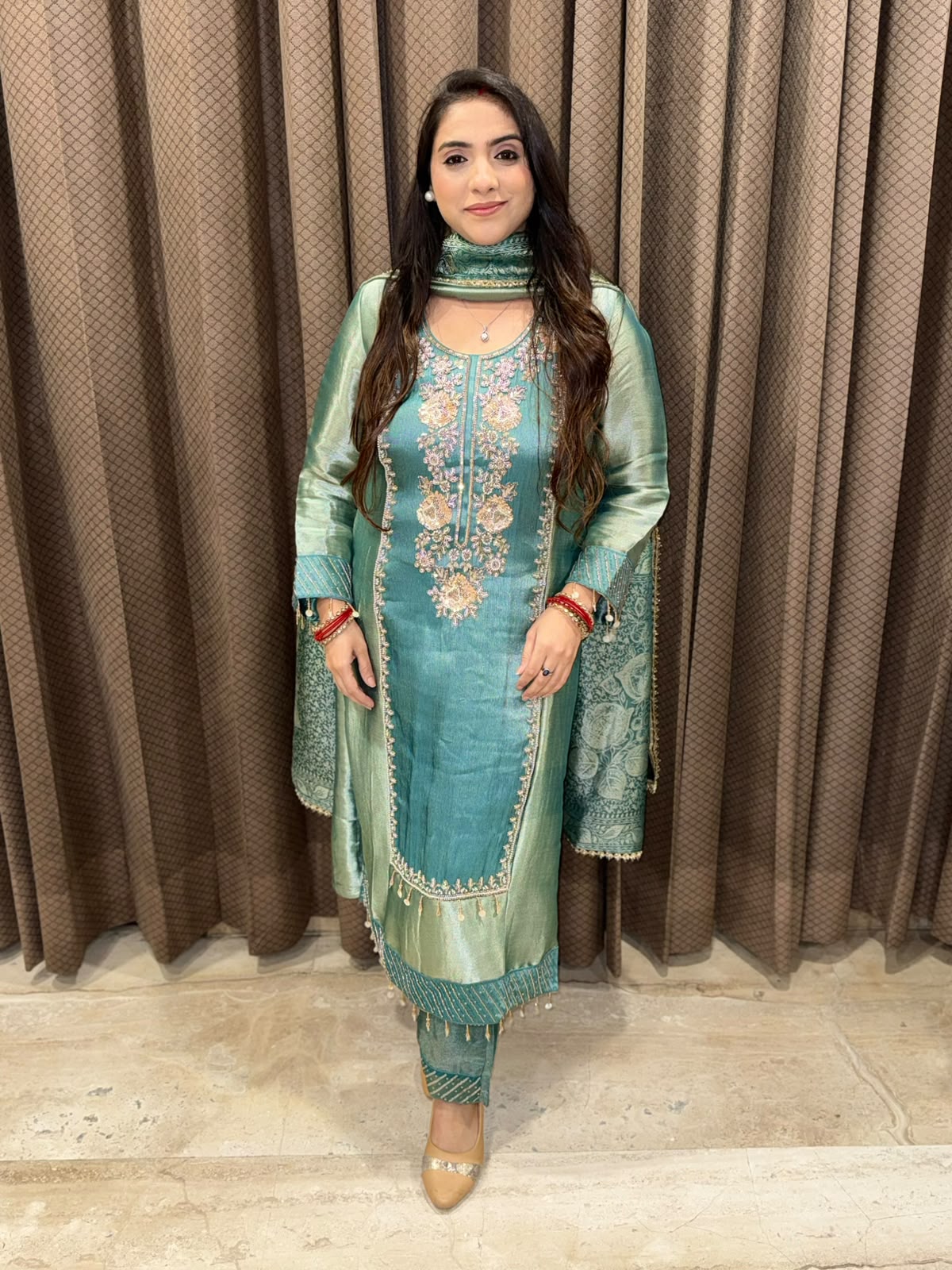 Blue Ombre Designer Straight Suit with dupatta & handwork