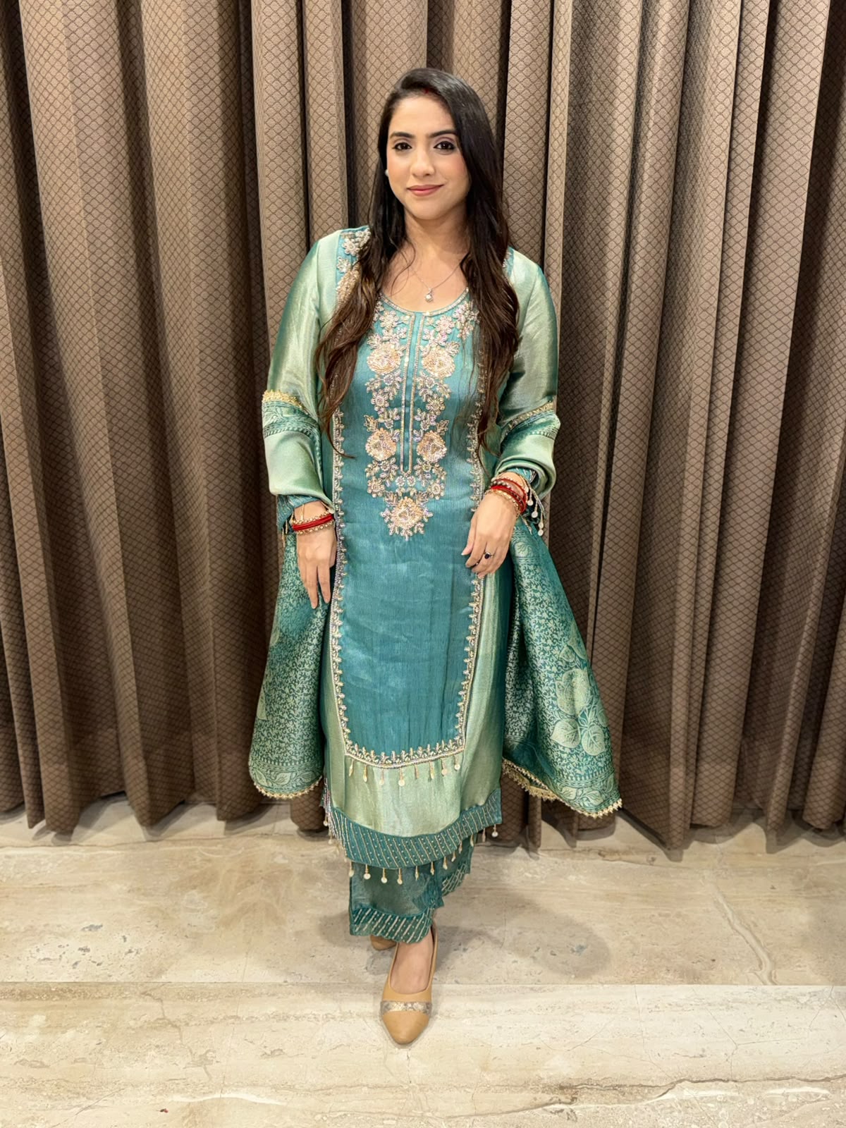 Blue Ombre Designer Straight Suit with dupatta & handwork