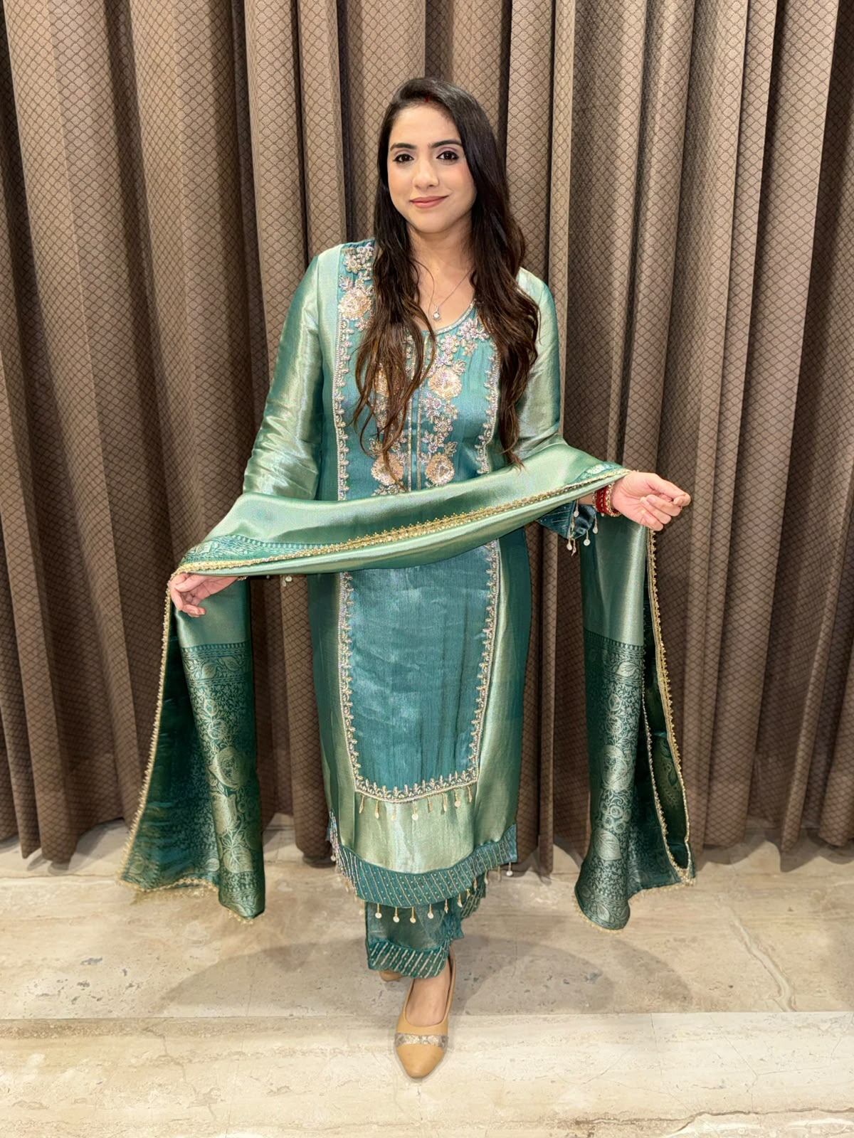 Blue Ombre Designer Straight Suit with dupatta & handwork