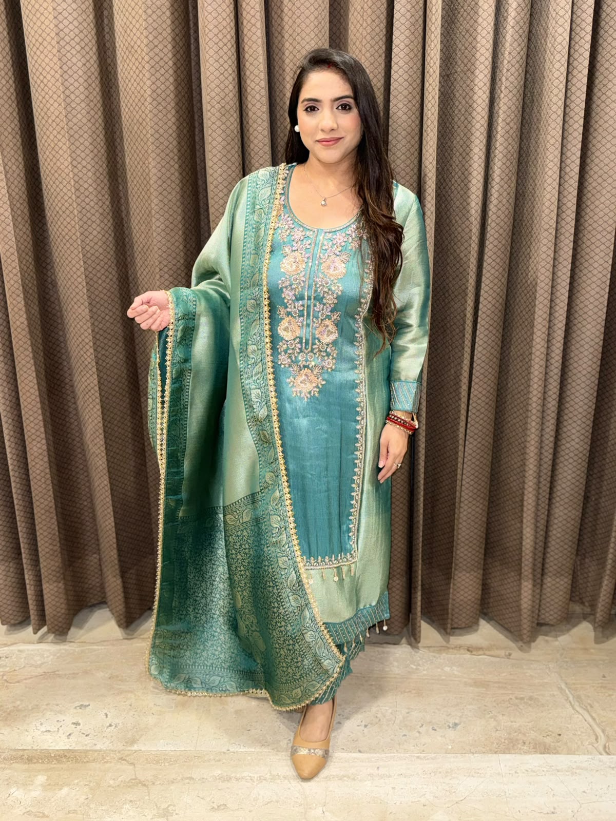 Blue Ombre Designer Straight Suit with dupatta & handwork