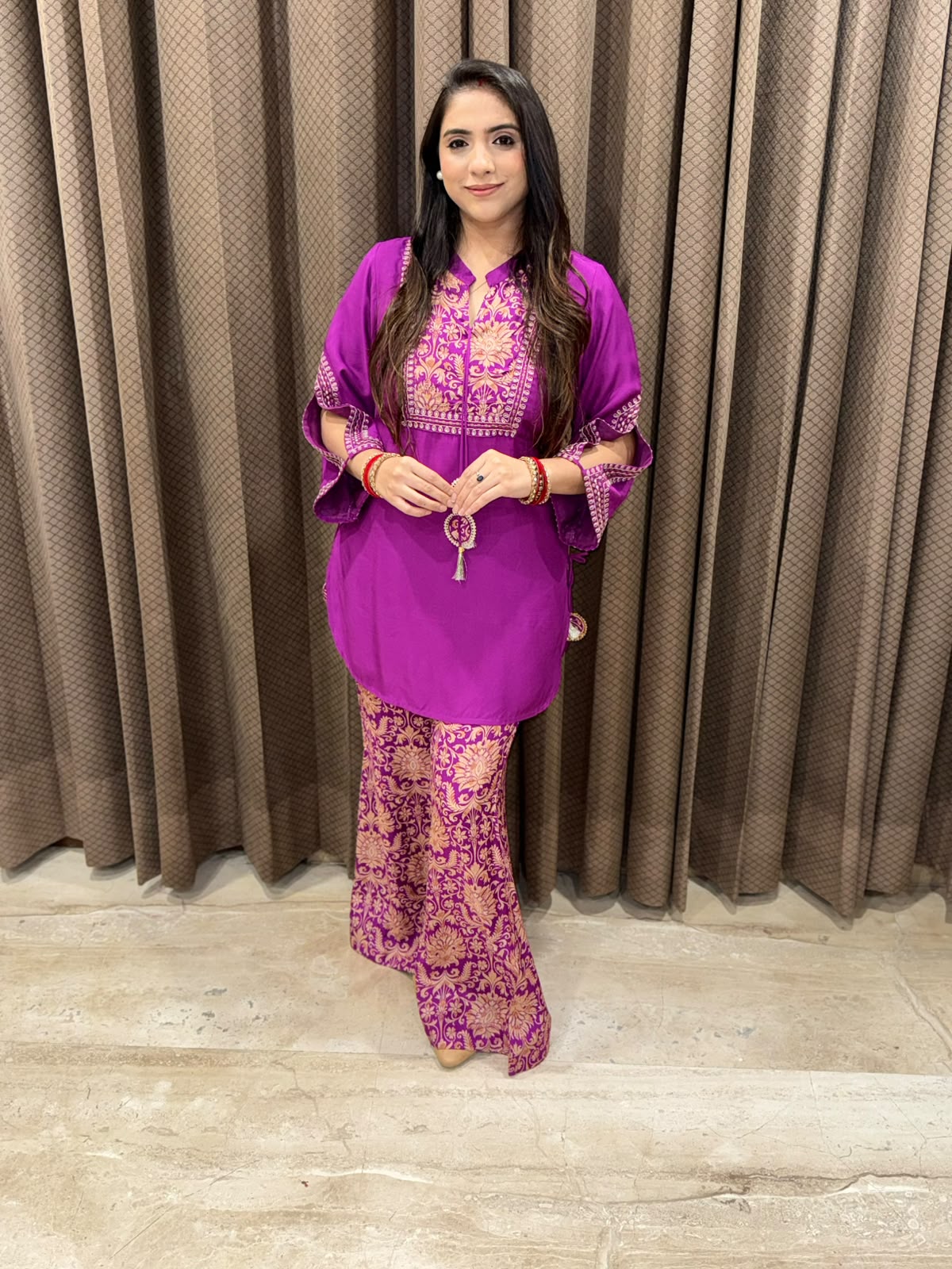 Plum Designer Co-ord set with Digital Plazoo & Tassels