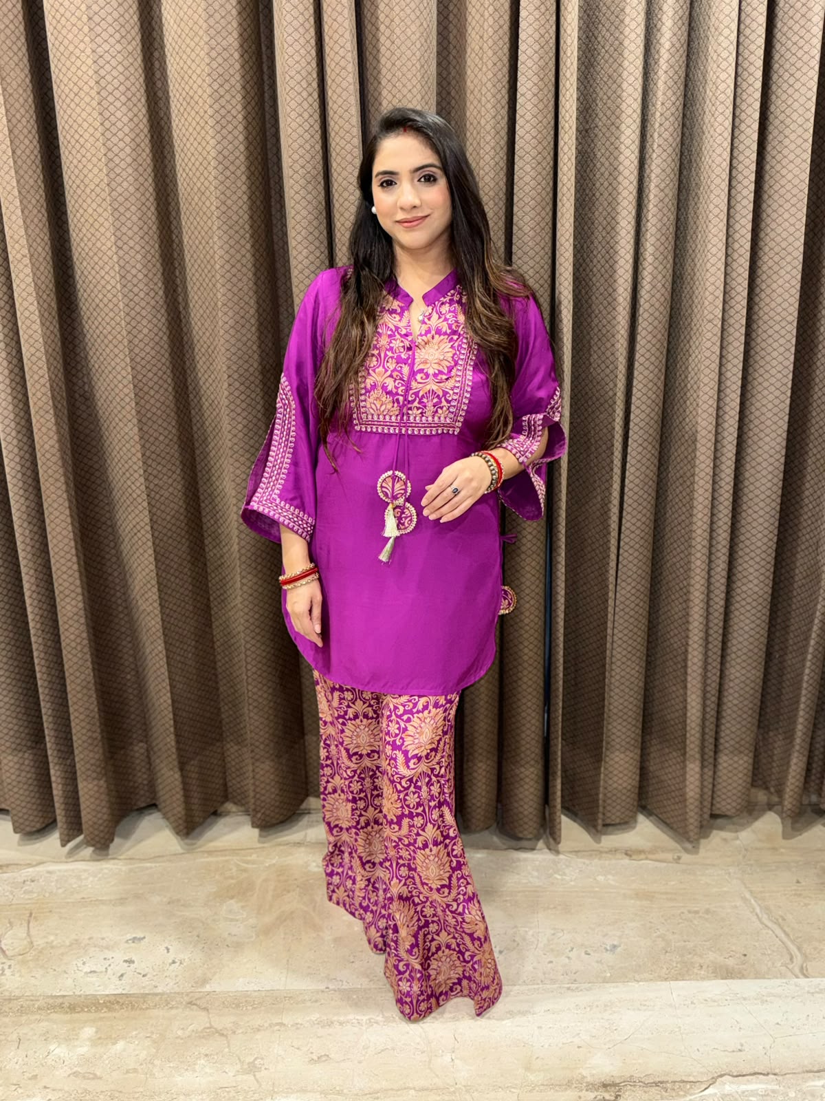 Plum Designer Co-ord set with Digital Plazoo & Tassels
