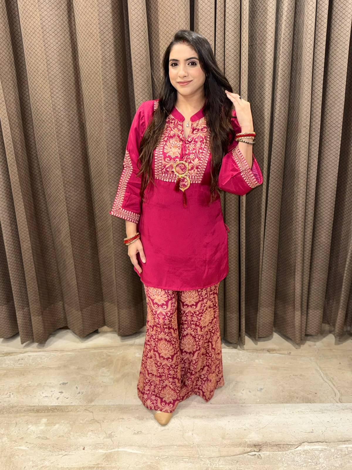 Berry Designer Co-ord set with Digital Plazoo & Tassels